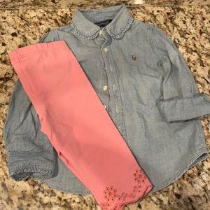 Ralph Lauren Denim button up and leggings 2T